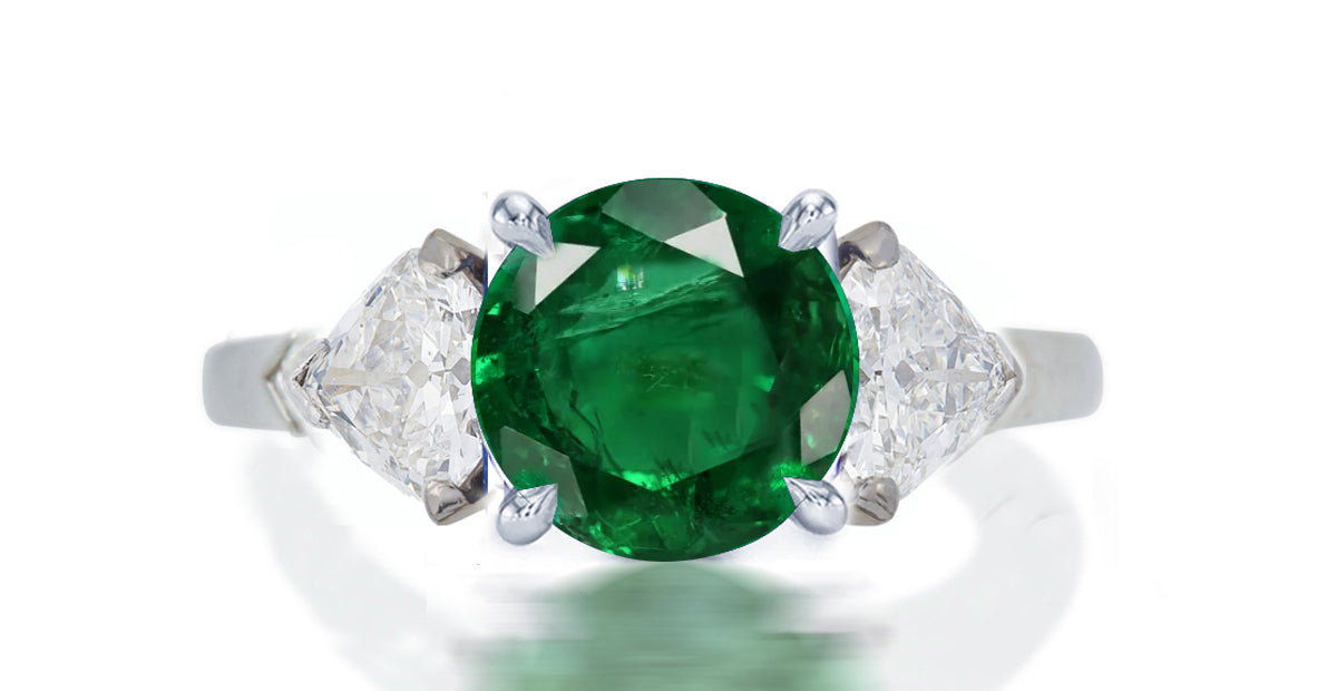 275 custom made unique round emerald sapphire center stone and fancy diamond accent three stone engagement ring