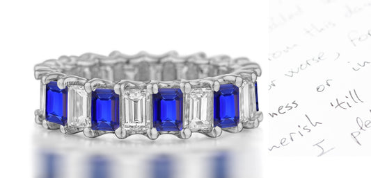 277 custom elegant stackable alternating emerald cut blue sapphire and diamond eternity band wedding anniversary ring