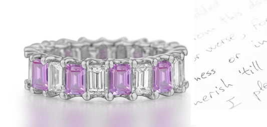 277 custom elegant stackable alternating emerald cut pink sapphire and diamond eternity band wedding anniversary ring