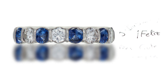 278 custom elegant stackable alternating round blue sapphire and diamond bar set eternity band wedding anniversary ring