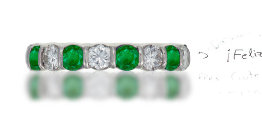 278 custom elegant stackable alternating round emerald and diamond bar set eternity band wedding anniversary ring