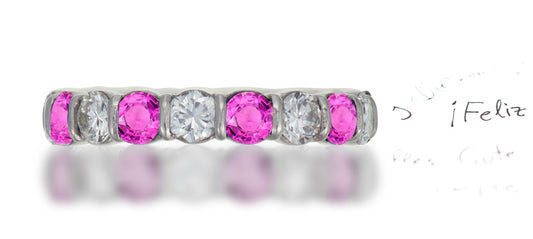 278 custom elegant stackable alternating round pink sapphire and diamond bar set eternity band wedding anniversary ring