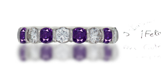278 custom elegant stackable alternating round purple sapphire and diamond bar set eternity band wedding anniversary ring