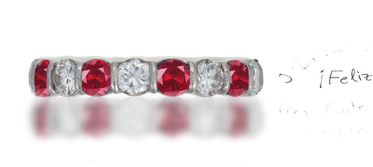 278 custom elegant stackable alternating round ruby and diamond bar set eternity band wedding anniversary ring