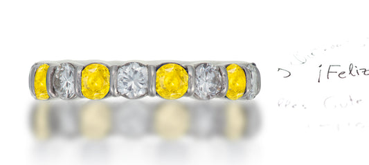 278 custom elegant stackable alternating round yellow sapphire and diamond bar set eternity band wedding anniversary ring