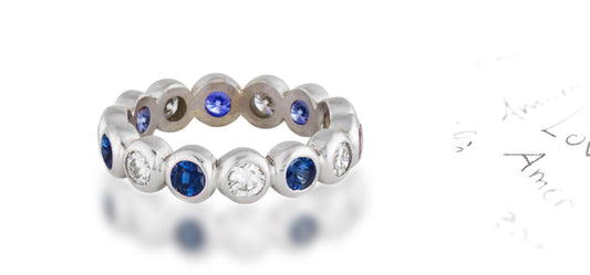282 custom elegant stackable alternating round blue sapphire and diamond bezel set eternity band wedding anniversary ring