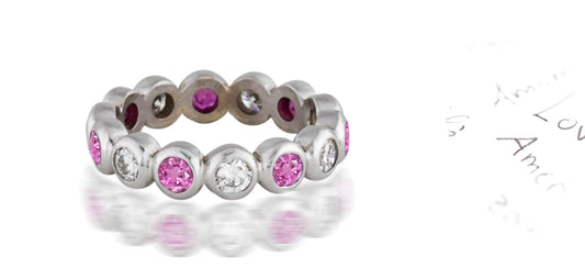 282 custom elegant stackable alternating round pink sapphire and diamond bezel set eternity band wedding anniversary ring