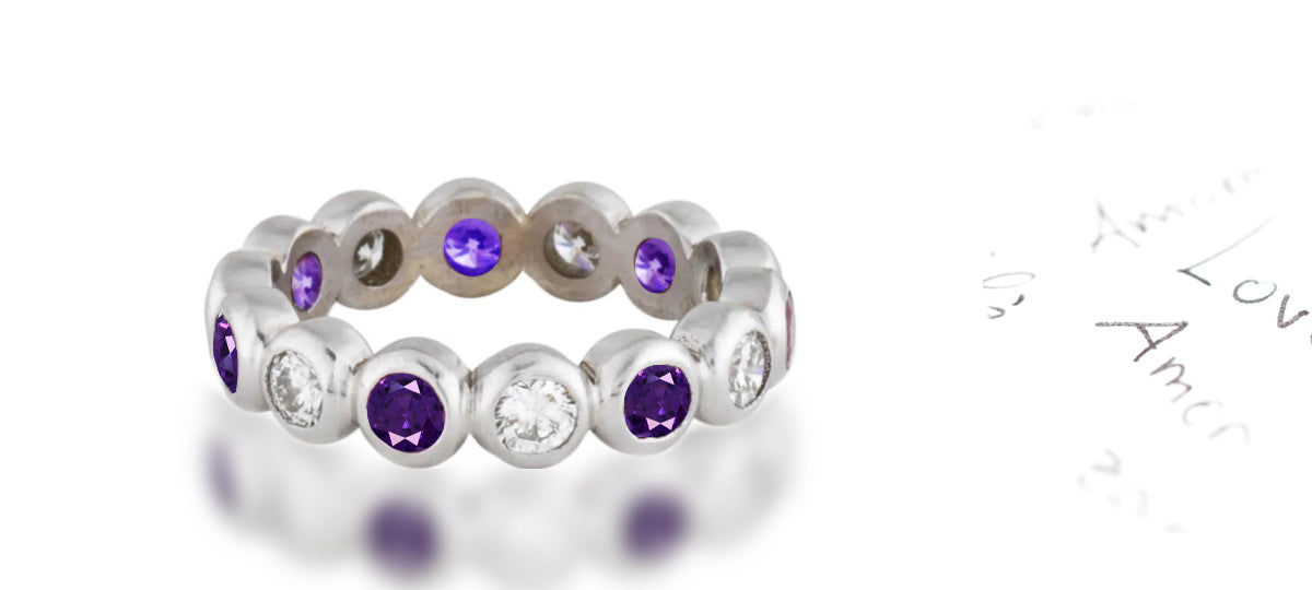 282 custom elegant stackable alternating round purple sapphire and diamond bezel set eternity band wedding anniversary ring