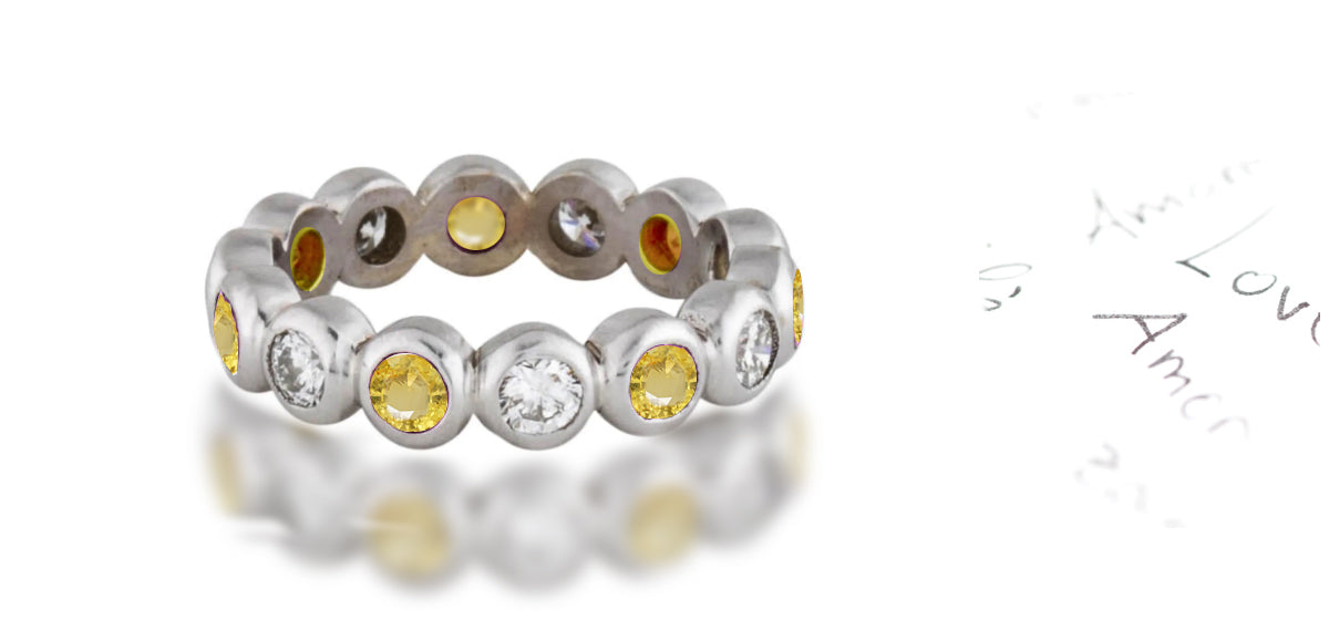 282 custom elegant stackable alternating round yellow sapphire and diamond bezel set eternity band wedding anniversary ring