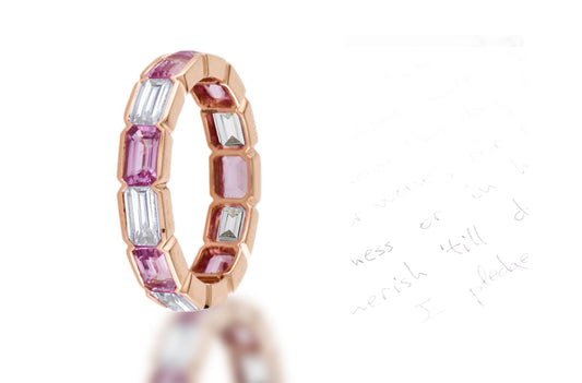 283 custom elegant stackable alternating baguette pink sapphire and diamond bezel set eternity band wedding anniversary ring