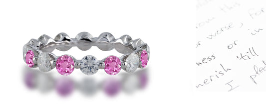 284 custom elegant stackable alternating round pink sapphire and diamond single prong eternity band wedding anniversary ring