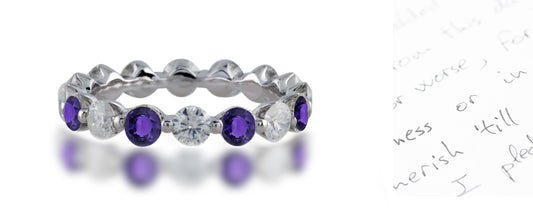 284 custom elegant stackable alternating round purple sapphire and diamond single prong eternity band wedding anniversary ring