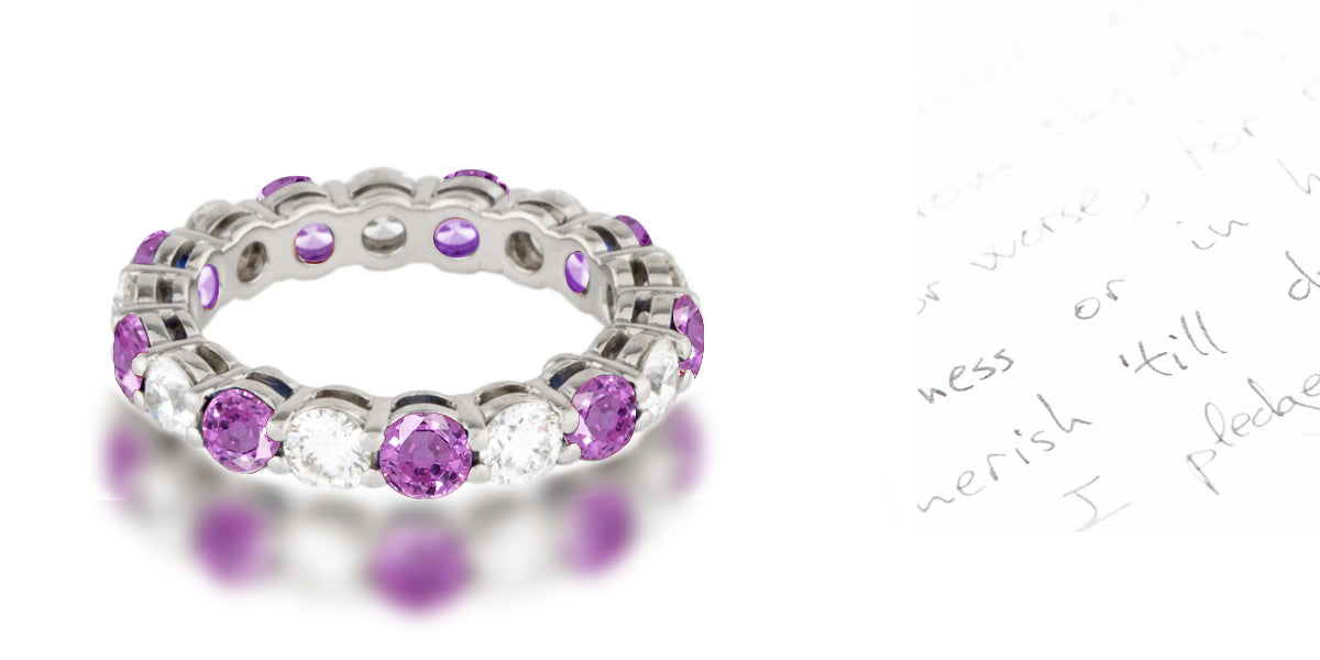 285 custom elegant stackable alternating round pink sapphire and diamond prong set eternity band wedding anniversary ring1