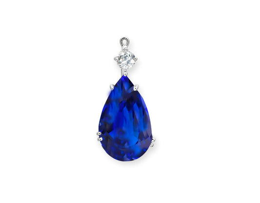 3 custom unique pear blue sapphire and diamond pendants
