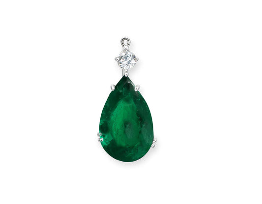 3 custom unique pear emerald and diamond pendants.