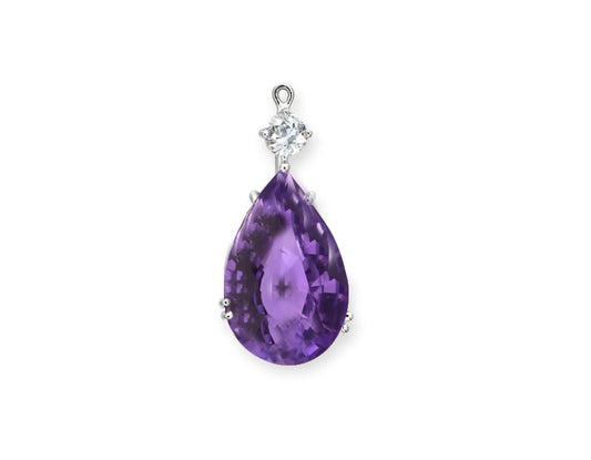 3 custom unique pear purple sapphire and diamond pendants.