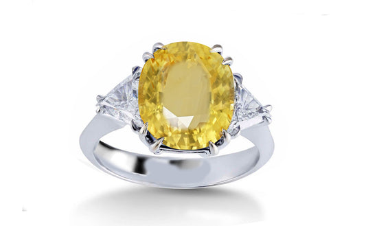 304 custom made uniquepval yellow sapphire center stone and trillion diamond accent three stone engagement ring