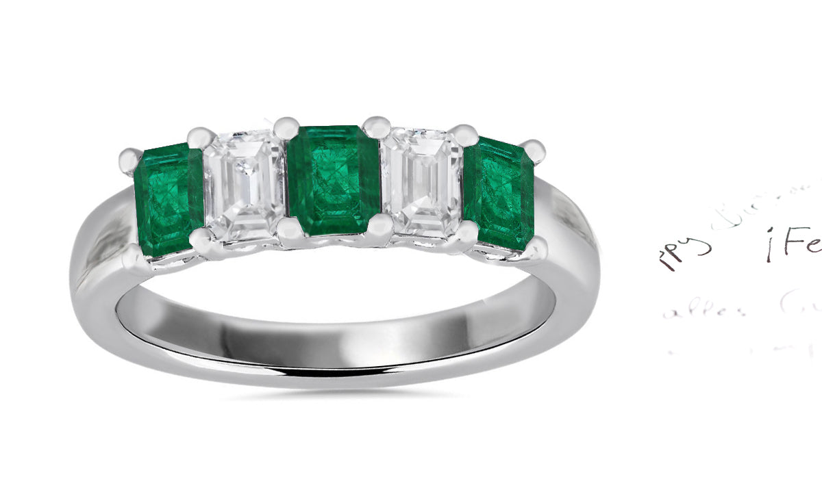 310 custom made unique emerald cut emerald and diamond five stone anniversary ring