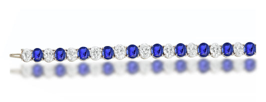 4 custom unique alternating oval blue sapphire and diamond tennis bracelet