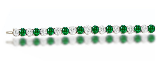 4 custom unique alternating oval emerald and diamond tennis bracelet
