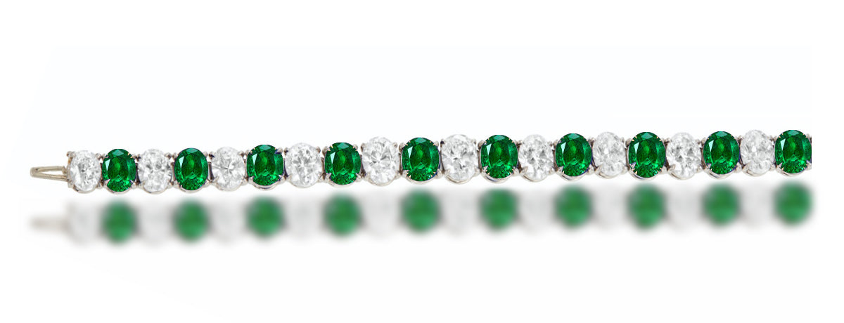 4 custom unique alternating oval emerald and diamond tennis bracelet