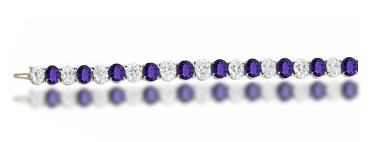 4 custom unique alternating oval purple sapphire and diamond tennis bracelet