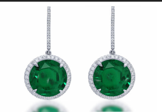 4 custom unique round emerald and diamond halo earrings