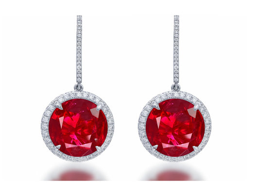 4 custom unique round ruby and diamond halo earrings