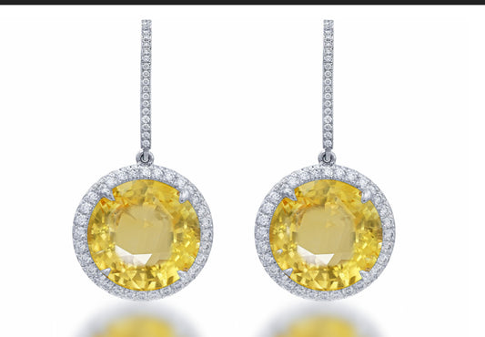 4 custom unique round yellow sapphire and diamond halo earrings