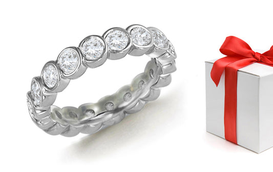 stackable eternity ring custom made with bezel set round diamonds