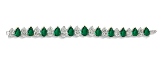5 custom unique alternating pears emerald and diamond tennis bracelet