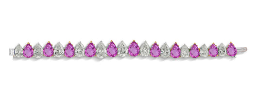 5 custom unique alternating pears pink sapphire and diamond tennis bracelet