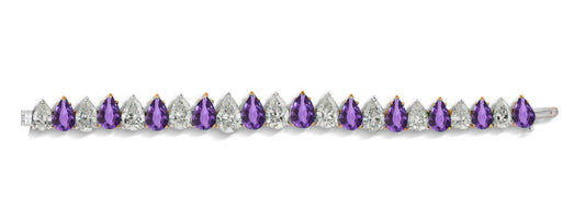 5 custom unique alternating pears purple sapphire and diamond tennis bracelet