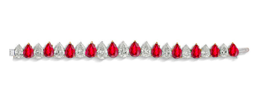 5 custom unique alternating pears ruby and diamond tennis bracelet