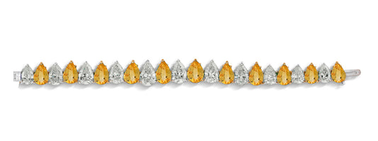5 custom unique alternating pears yellow sapphire and diamond tennis bracelet
