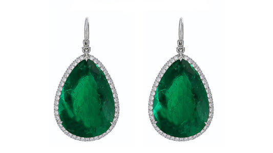 5 custom unique round pears emerald and diamond halo earrings