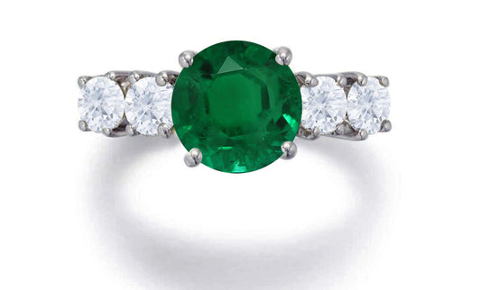 551 custom made unique round emerald center stone and round diamond accents five stone engagement ring