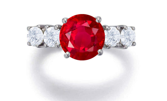 551 custom made unique round ruby center stone and round diamond accents five stone engagement ring