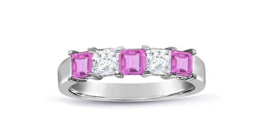 59 custom made unique 5 stone princess cut pink sapphire and diamond anniversary ring
