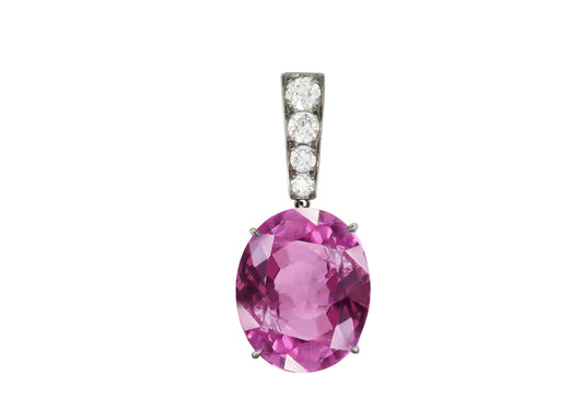6 custom unique oval pink sapphire and diamond pendant