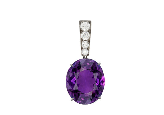 6 custom unique oval purple sapphire and diamond pendant