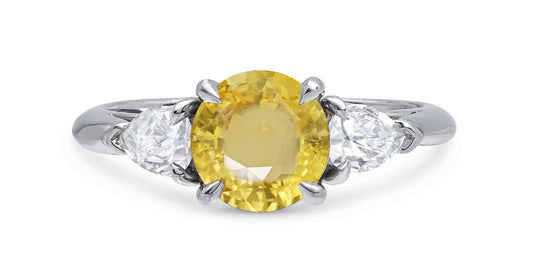 614 custom made unique round yellow sapphire center stone and pears diamond side three stone engagement ring