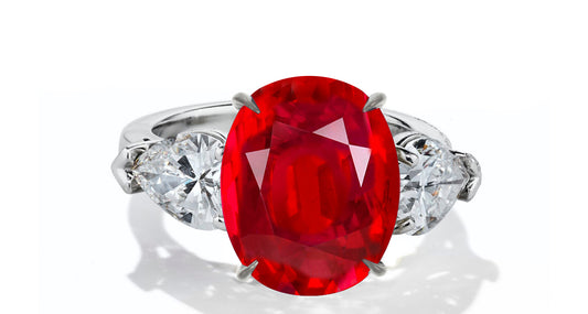 632 custom made unique oval ruby center stone and pears diamond accent three stone engagement ring