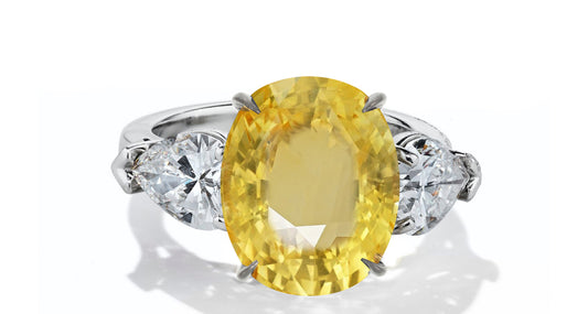 632 custom made unique oval yellow sapphire center stone and pears diamond accent three stone engagement ring