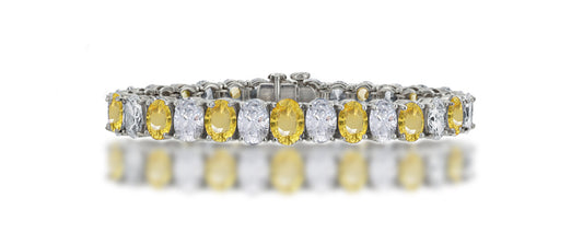 7 custom unique alternating oval yellow sapphire and diamond tennis bracelet