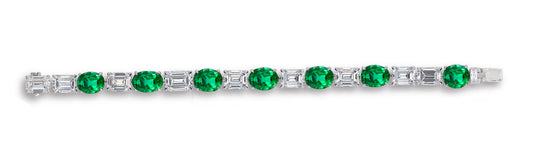 8 custom unique alternating oval emerald and baguette diamond tennis bracelet