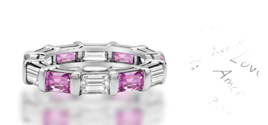 83 custom made unique stackable alternating baguette cut pink sapphire and diamond eternity ring