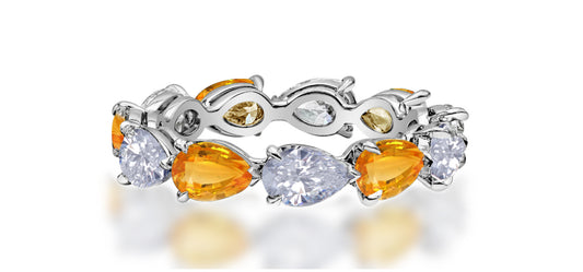 84 custom made unique stackable alternating pear yellow sapphire and diamond eternity ring