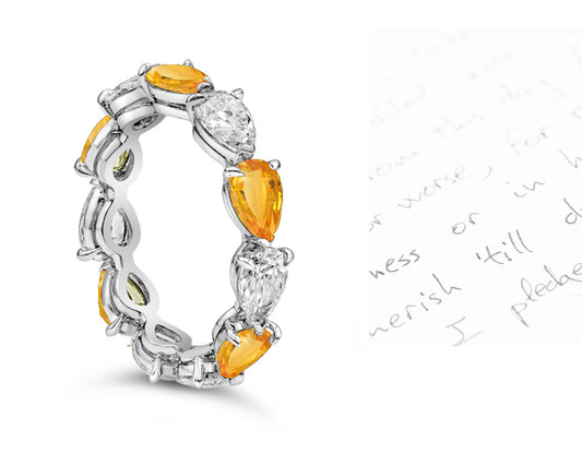 85 custom made unique stackable alternating pear yellow sapphire and diamond eternity ring