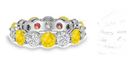 88 custom made unique stackable alternating round yellow sapphire and diamond prong set eternity ring